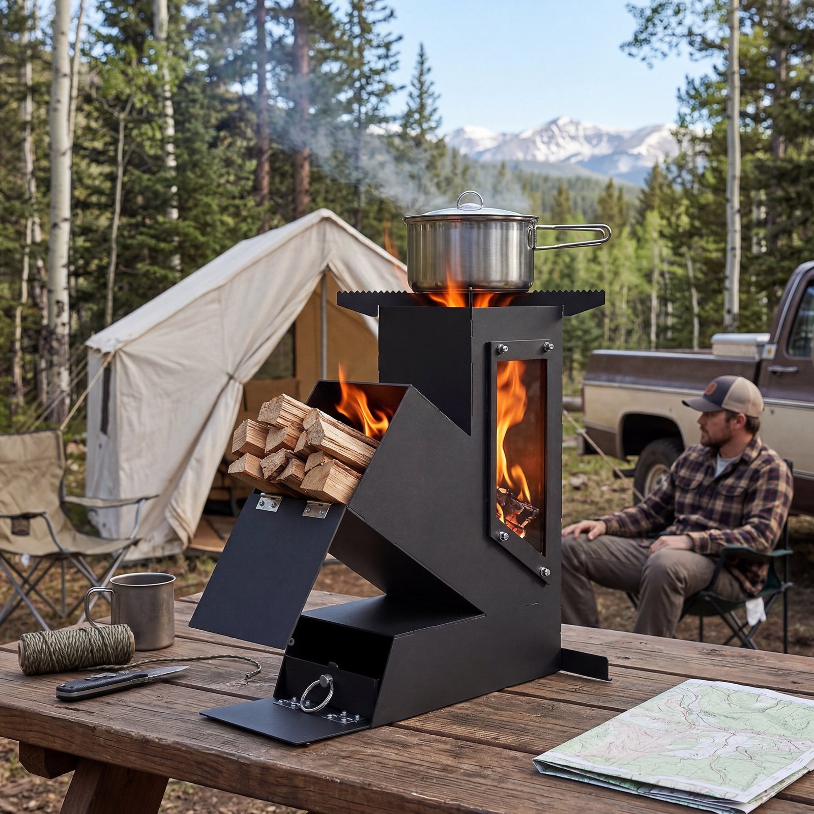SIXDAY Rocket Stove with Glass Window, Portable Wood Burning Stove for Outdoor Cooking, Heavy Duty Camping Stove for Backyard BBQ, Hiking, Survival & Emergency Preparedness