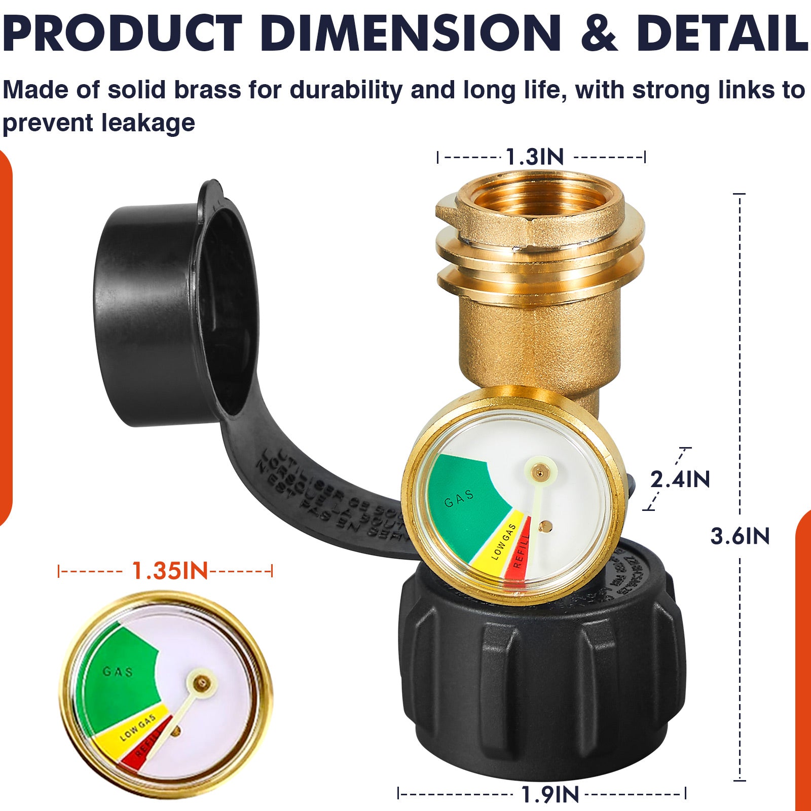 SIXDAY Propane Tank Gauge with Leak Detector, Universal QCC1 Type 1 Gas Level Indicator for 5-40 lb Tanks, BBQ Grill, Camping Stove, Heater – 2 Pack