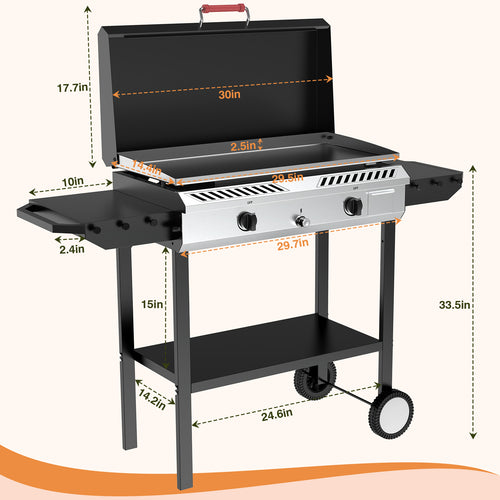 SIXDAY 2 Burner Gas Stove with Griddle, 150,000 BTU Propane Stove with High-Pressure Cast Iron Burners, Regulator