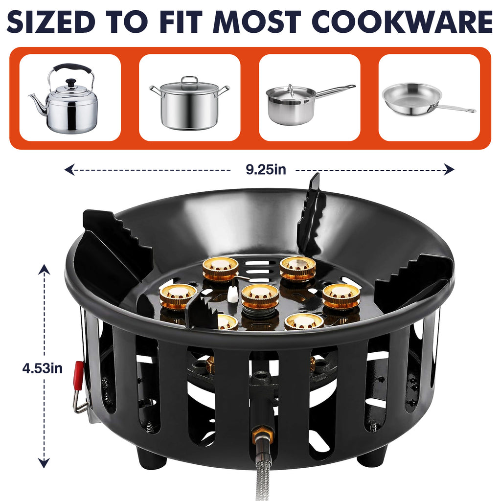 SIXDAY 72,000 BTU Propane Gas Stove, One Burner Camping Stove with Windproof & Extended Hose, 3 Adapters, Carrying Bag