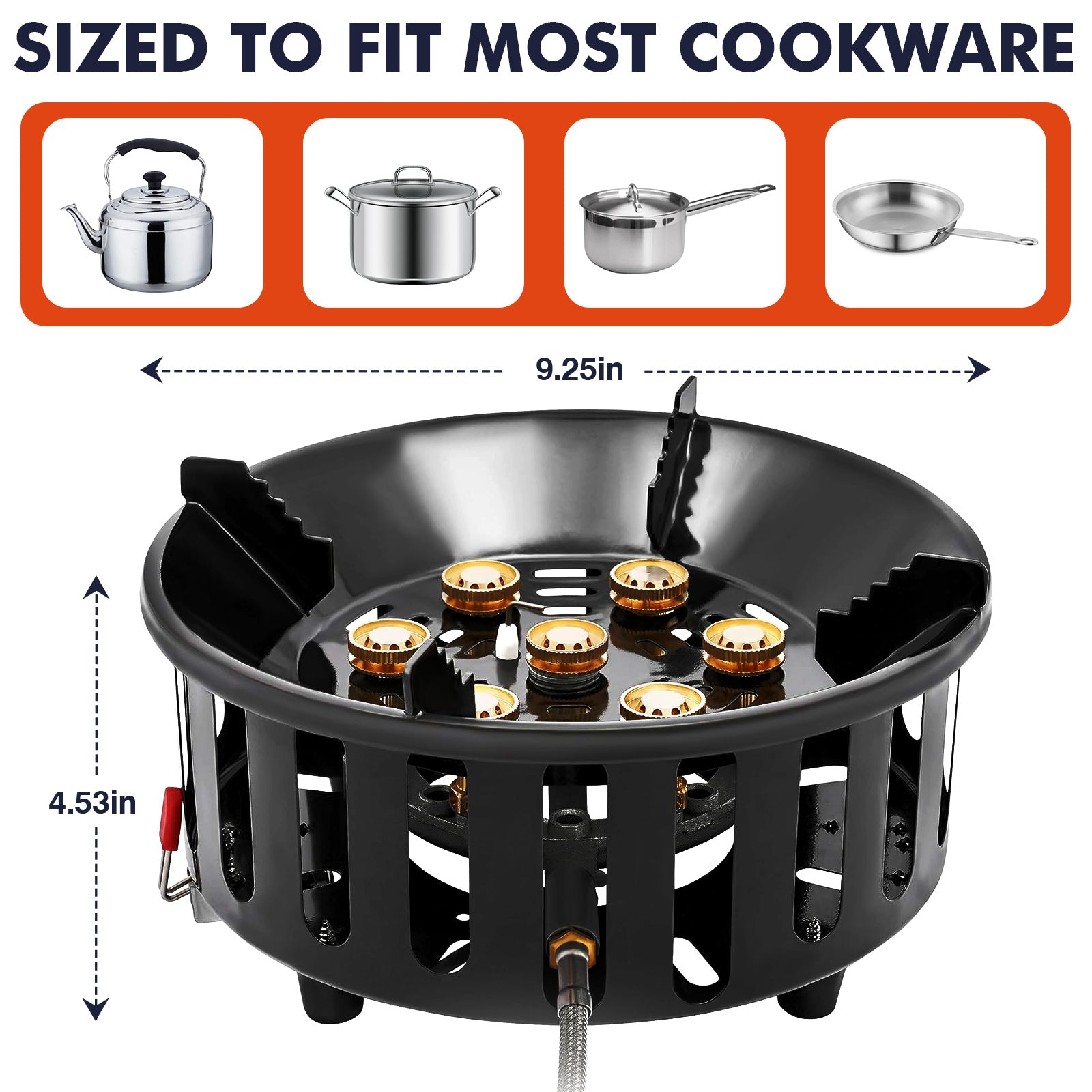SIXDAY 72,000 BTU Propane Gas Stove, One Burner Camping Stove with Windproof & Extended Hose, 3 Adapters, Carrying Bag