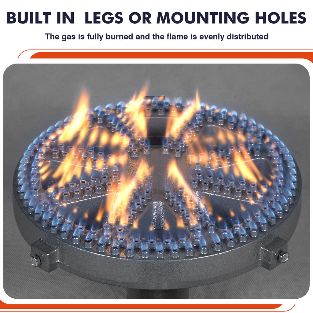 SIXDAY 11.2" Burner Head High Pressure, 200, 000 BTU Cast Iron Burner, 4.1ft Hose & Brass Fitting (Round)
