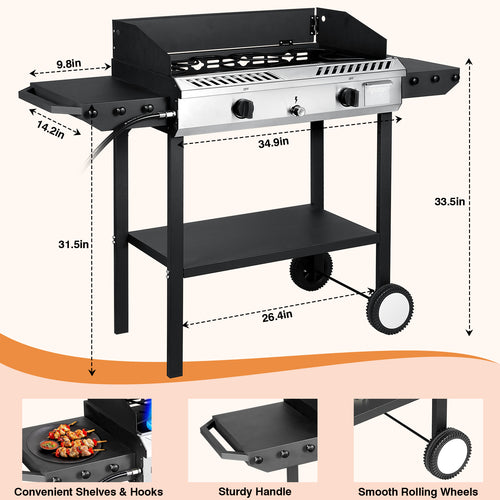 SIXDAY 150,000 BTU 2-Burner Outdoor Gas Stove with Side Shelves & Wind Panel, Regulator, and All-Terrain Wheels for Easy Mobility
