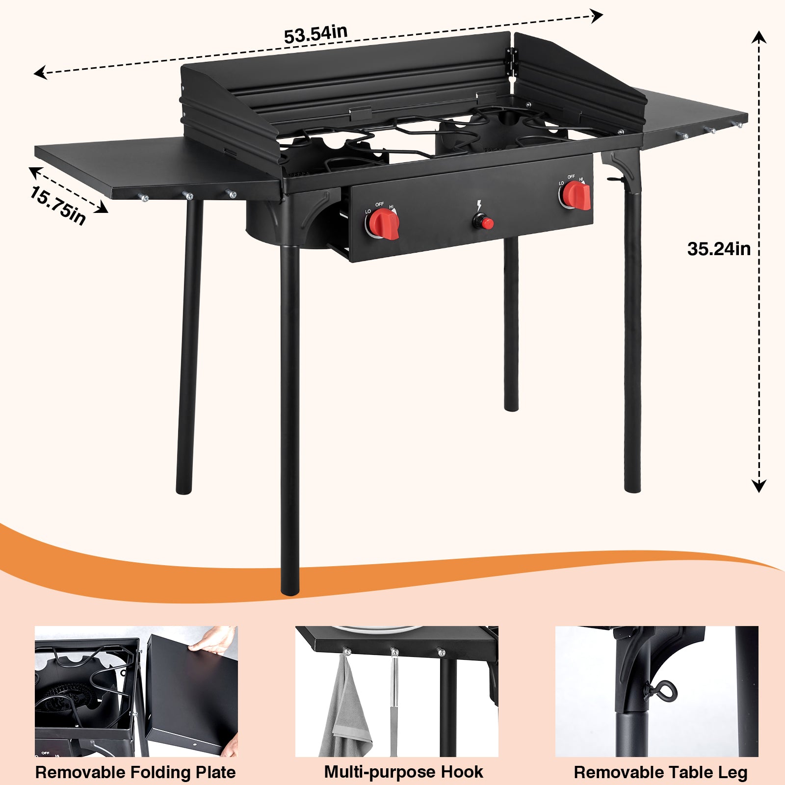 SIXDAY 2 Burner Gas Stove with Wind Panel & Side Sleeve, 150,000 BTU, Removable Legs & Auto Ignition Button, Carrying Bag