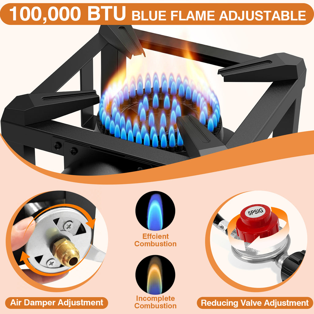 SIXDAY 1-Burner Propane Camping Stove, 100,000 BTU Gas Stove with 0-20 PSI Regulator, High Pressure, Portable for Outdoor Cooking