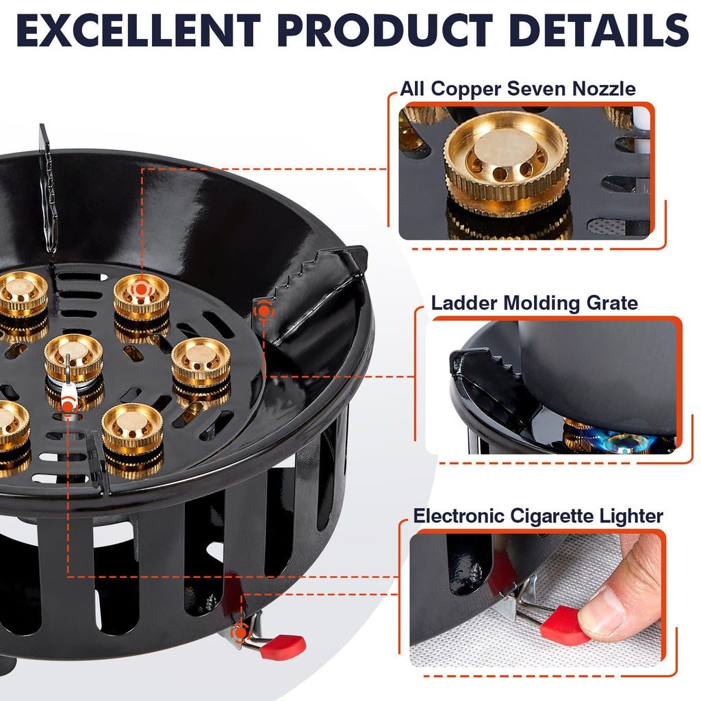 SIXDAY 72,000 BTU Propane Gas Stove, One Burner Camping Stove with Windproof & Extended Hose, 3 Adapters, Carrying Bag