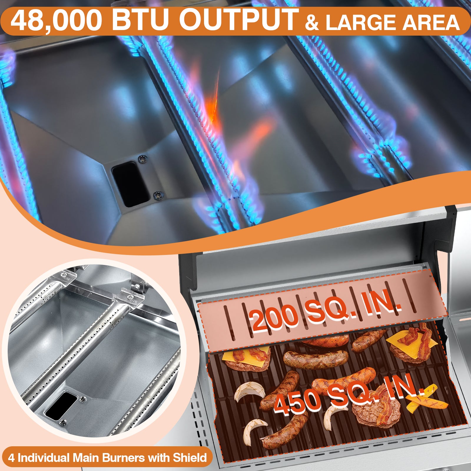 SIXDAY 4-Burner Gas Grill with Side Burner, 60,000 BTU Stainless Steel Propane BBQ Grill, Outdoor Flat Top Grill with Wheels and Side Shelves (No ratings yet)