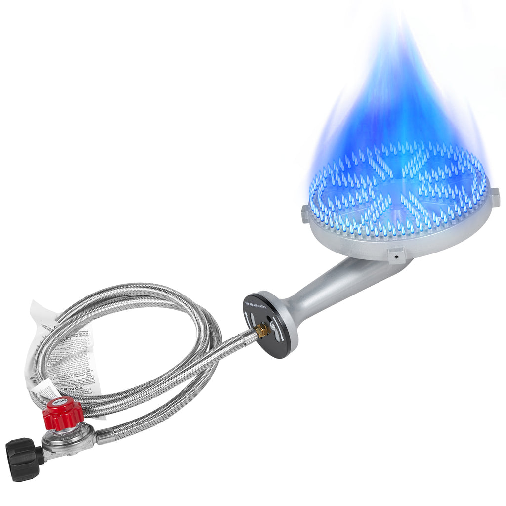 SIXDAY 11.2" Burner Head High Pressure, 200, 000 BTU Cast Iron Burner, 4.1ft Hose & Brass Fitting (Round)