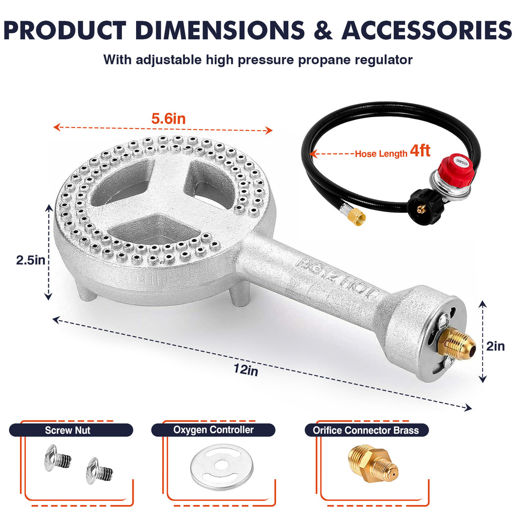 SIXDAY 260,000 BTU Propane Burner Stove, Heavy Duty Gas Camping Stove with 0-20 PSI Regulator & Steel-Braided Hose for Turkey Frying and Brewing