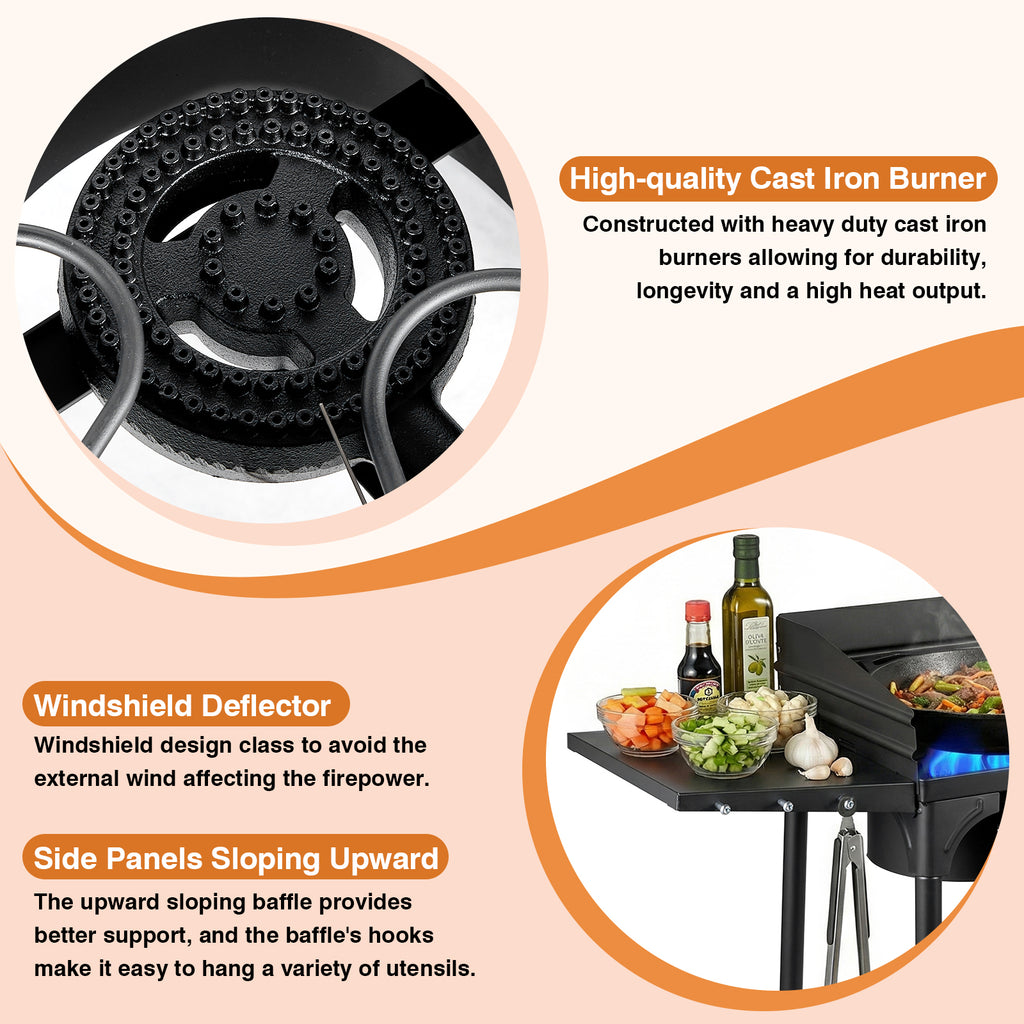 SIXDAY 2 Burner Gas Stove with Wind Panel & Side Sleeve, 150,000 BTU, Removable Legs & Auto Ignition Button, Carrying Bag