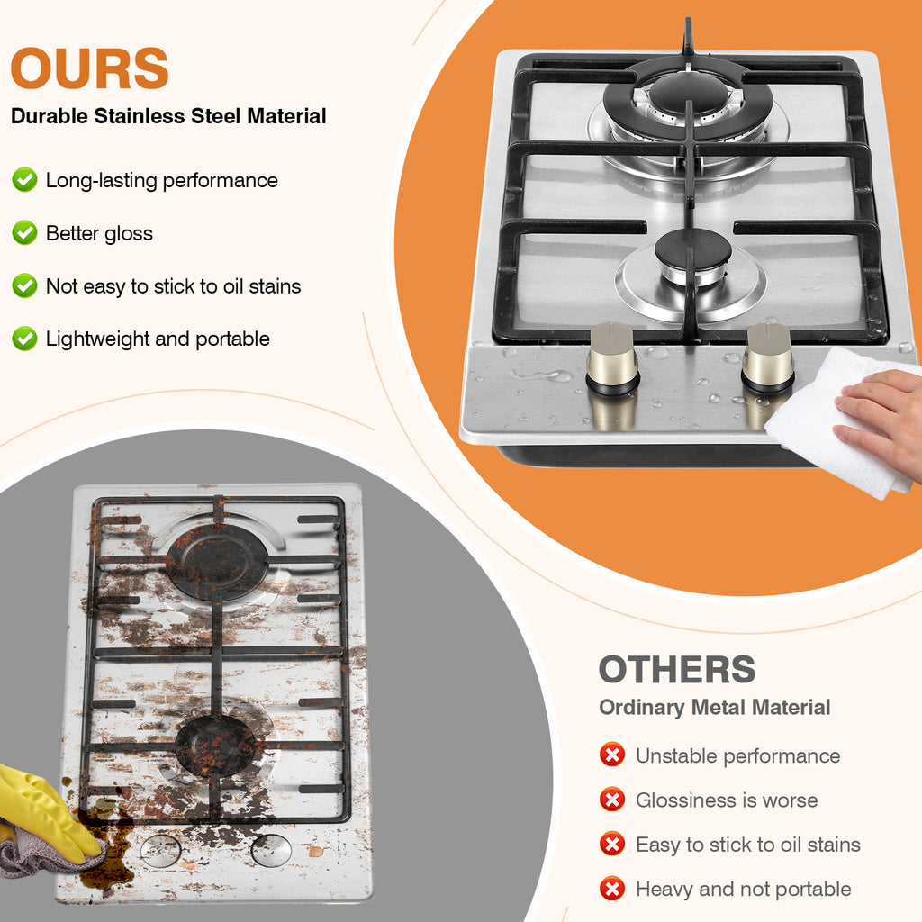 SIXDAY 2 Burner Cooktop 12inch, 19,000 BTU Portable Tempered Glass Propane Gas Stove with Auto Ignition, CSA Regulator & Hose