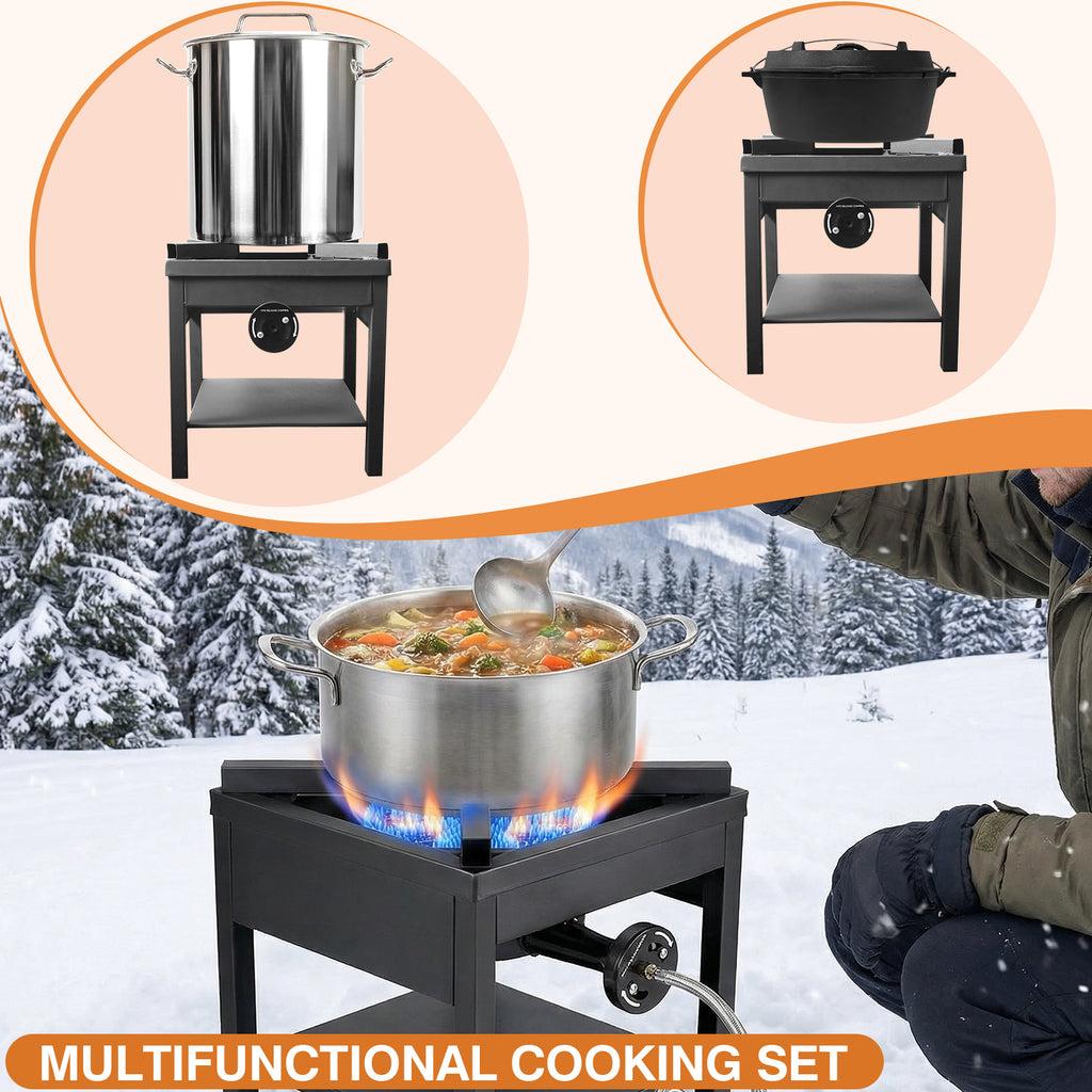 SIXDAY 260,000 BTU Propane Burner Stove, Heavy Duty Gas Camping Stove with 0-20 PSI Regulator & Steel-Braided Hose for Turkey Frying and Brewing