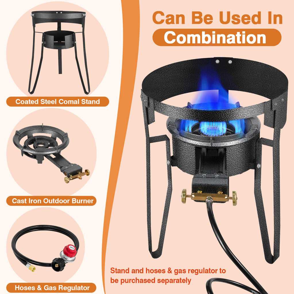 SIXDAY 1 Propane Burner Stove, 90,000 BTU Gas Stove with 0-20 PSI Regulator, Cast Iron Wok, Portable for Outdoor Cooking