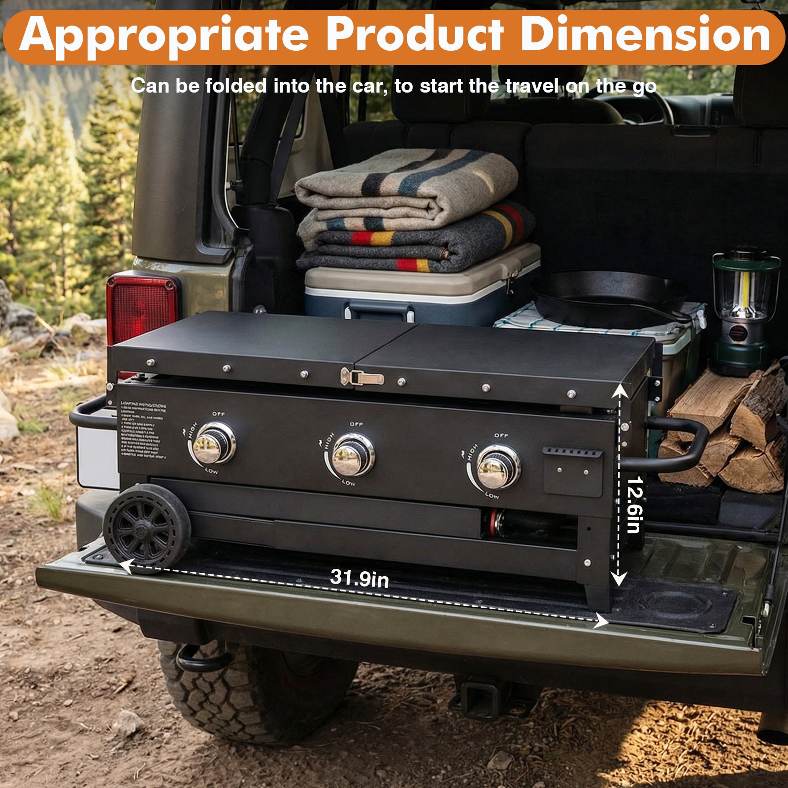 SIXDAY 45,000 BTU 3-Burner 35" Flat Top Propane Grill, Portable Outdoor Griddle with Foldable Shelves for Camping, BBQ and Tailgating