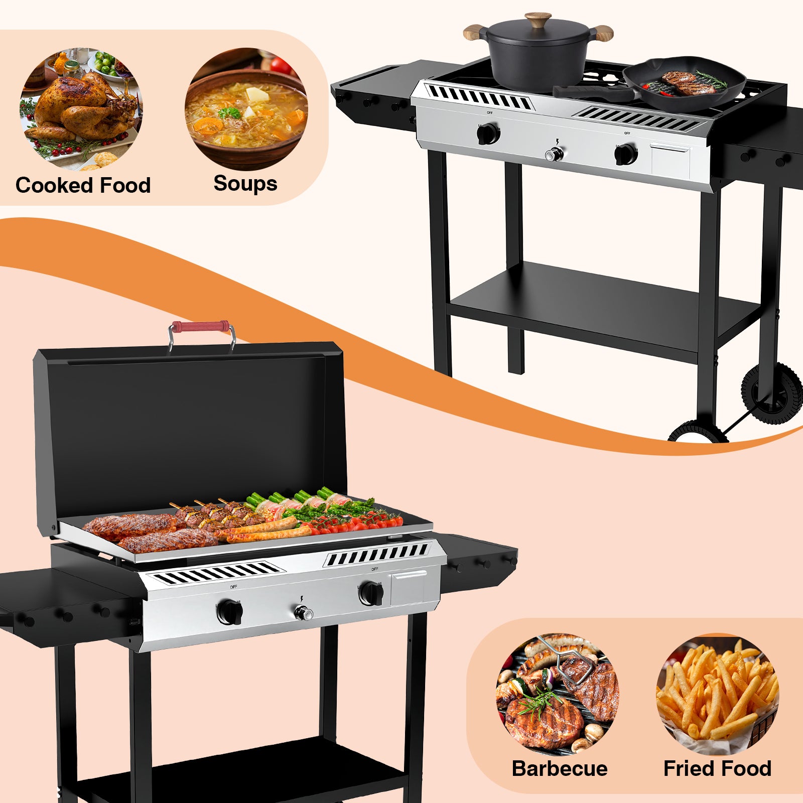 SIXDAY 2 Burner Gas Stove with Griddle, 150,000 BTU Propane Stove with High-Pressure Cast Iron Burners, Regulator