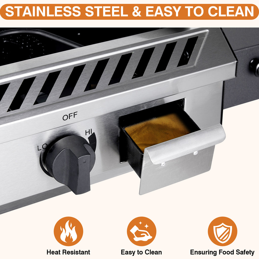 SIXDAY 150,000 BTU 2-Burner Outdoor Gas Stove with Side Shelves & Wind Panel, Regulator, and All-Terrain Wheels for Easy Mobility