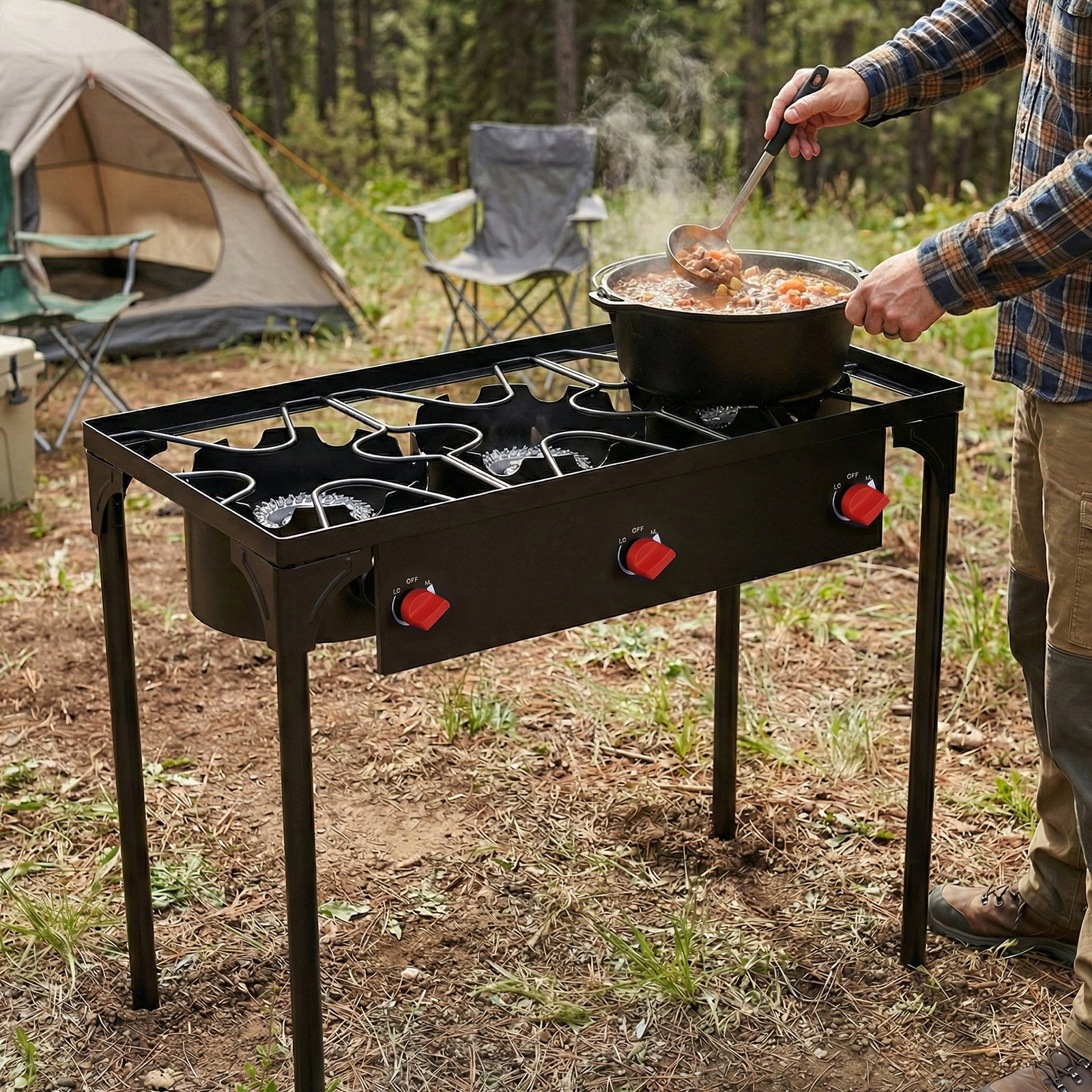 SIXDAY 3-Burner 225,000 BTU Propane Outdoor Stove with Removable Legs and Portable Design for Outdoor Cooking