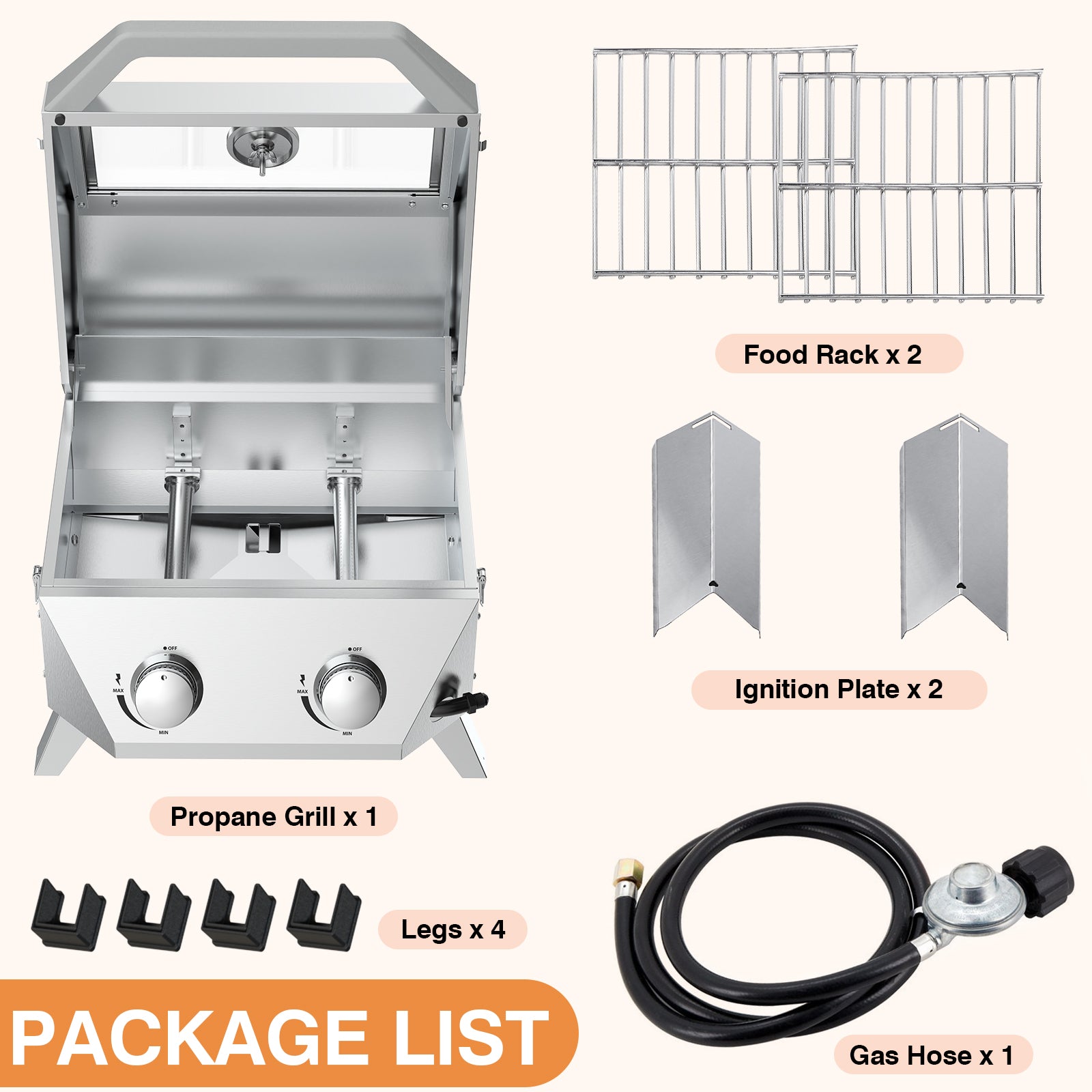 SIXDAY 2-Burner Tabletop Gas Grill with Viewing Glass Lid, 20,000 BTU Portable BBQ Grill with Thermometer and Push-Button Ignition for Camping, RV, Patio, Tailgating