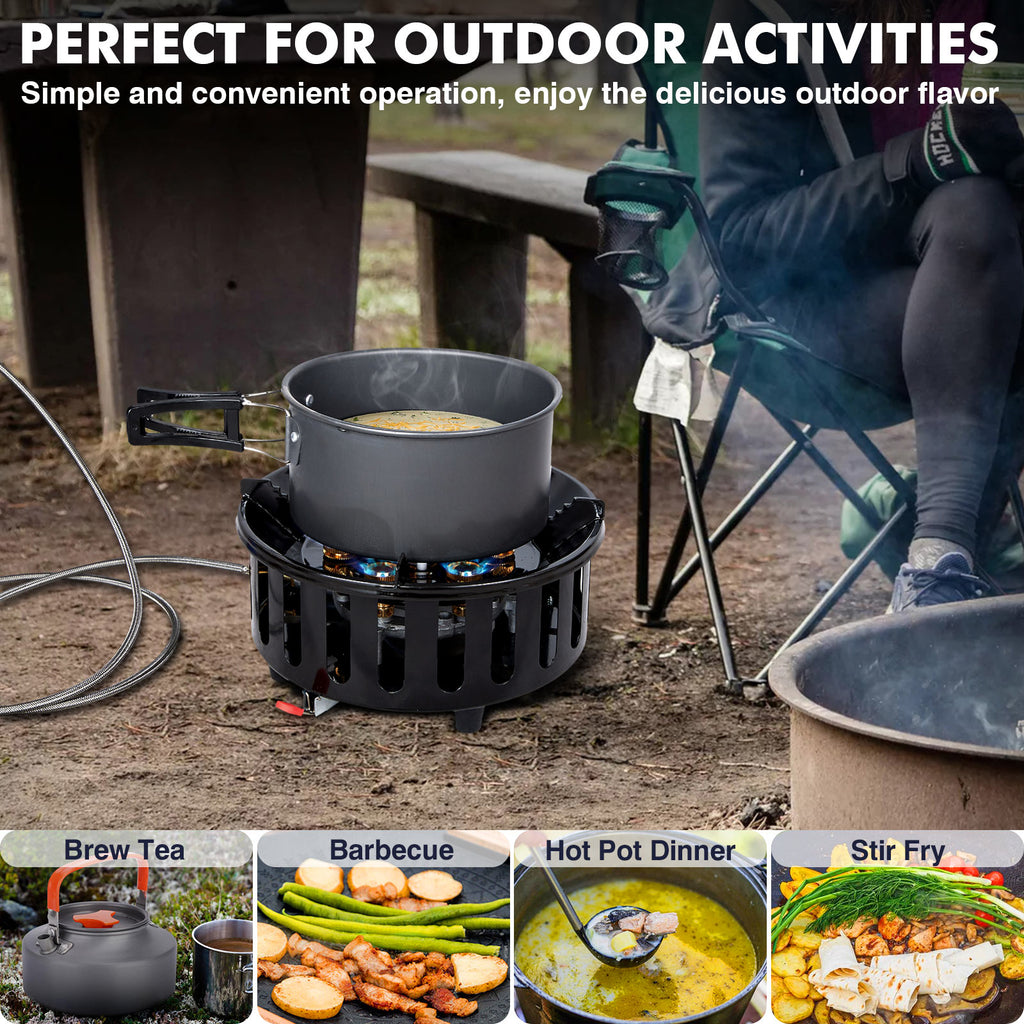 SIXDAY 72,000 BTU Propane Gas Stove, One Burner Camping Stove with Windproof & Extended Hose, 3 Adapters, Carrying Bag