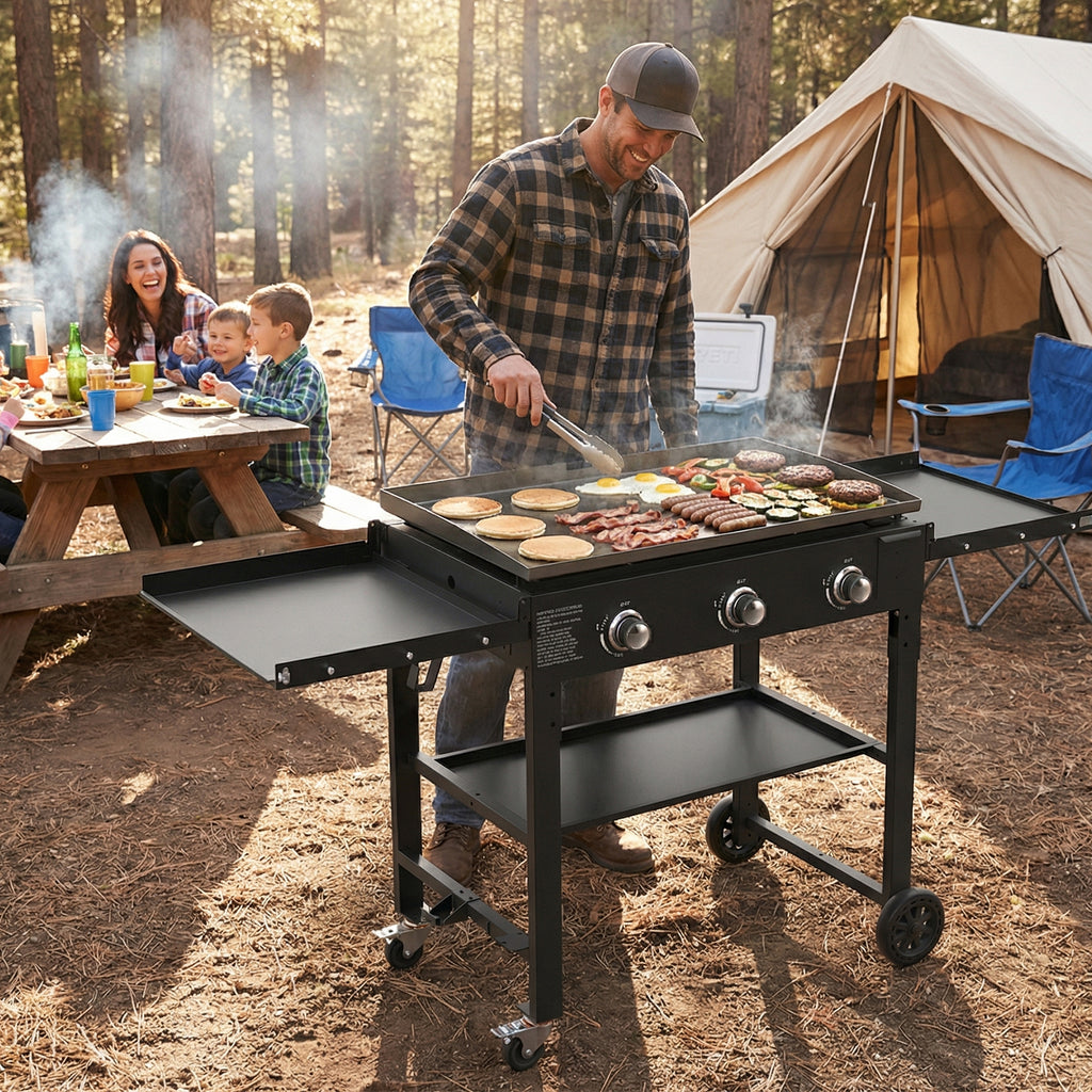 SIXDAY 45,000 BTU 3-Burner 35" Flat Top Propane Grill, Portable Outdoor Griddle with Foldable Shelves for Camping, BBQ and Tailgating