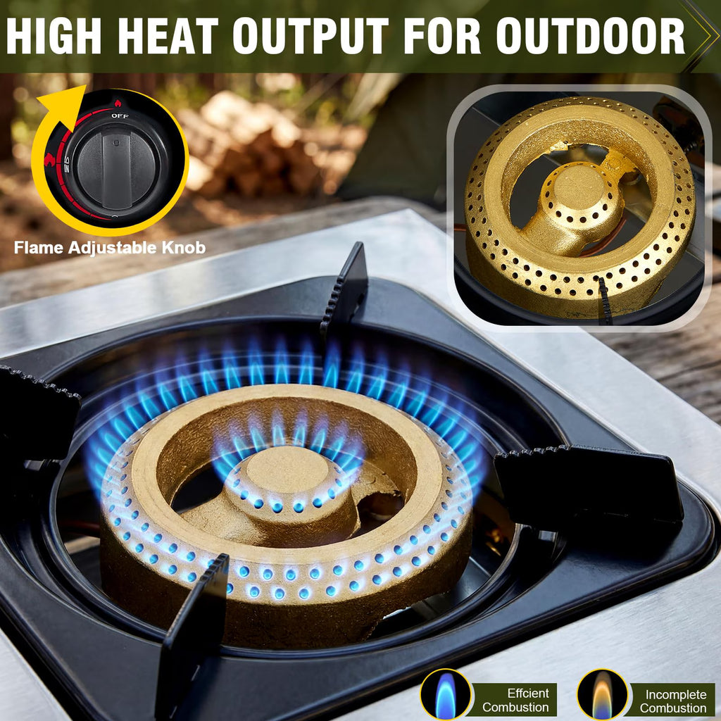 SIXDAY 4 Burner Propane Gas Stove, 40,000 BTU Portable Outdoor Cooktop with Stainless Steel Surface, Enamel Pan Supports, Electronic Ignition, Regulator & Hose for Camping, BBQ & Outdoor Cooking