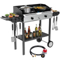 SIXDAY 150,000 BTU 2-Burner Outdoor Gas Stove with Side Shelves & Wind Panel, Regulator, and All-Terrain Wheels for Easy Mobility