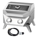 SIXDAY 2-Burner Tabletop Gas Grill with Viewing Glass Lid, 20,000 BTU Portable BBQ Grill with Thermometer and Push-Button Ignition for Camping, RV, Patio, Tailgating