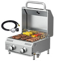 SIXDAY 2-Burner Propane Gas Grill, 20,000 BTU Stainless Steel Tabletop BBQ Grill with Dual Fuel Adapter for Outdoor, Camping & RV Cooking