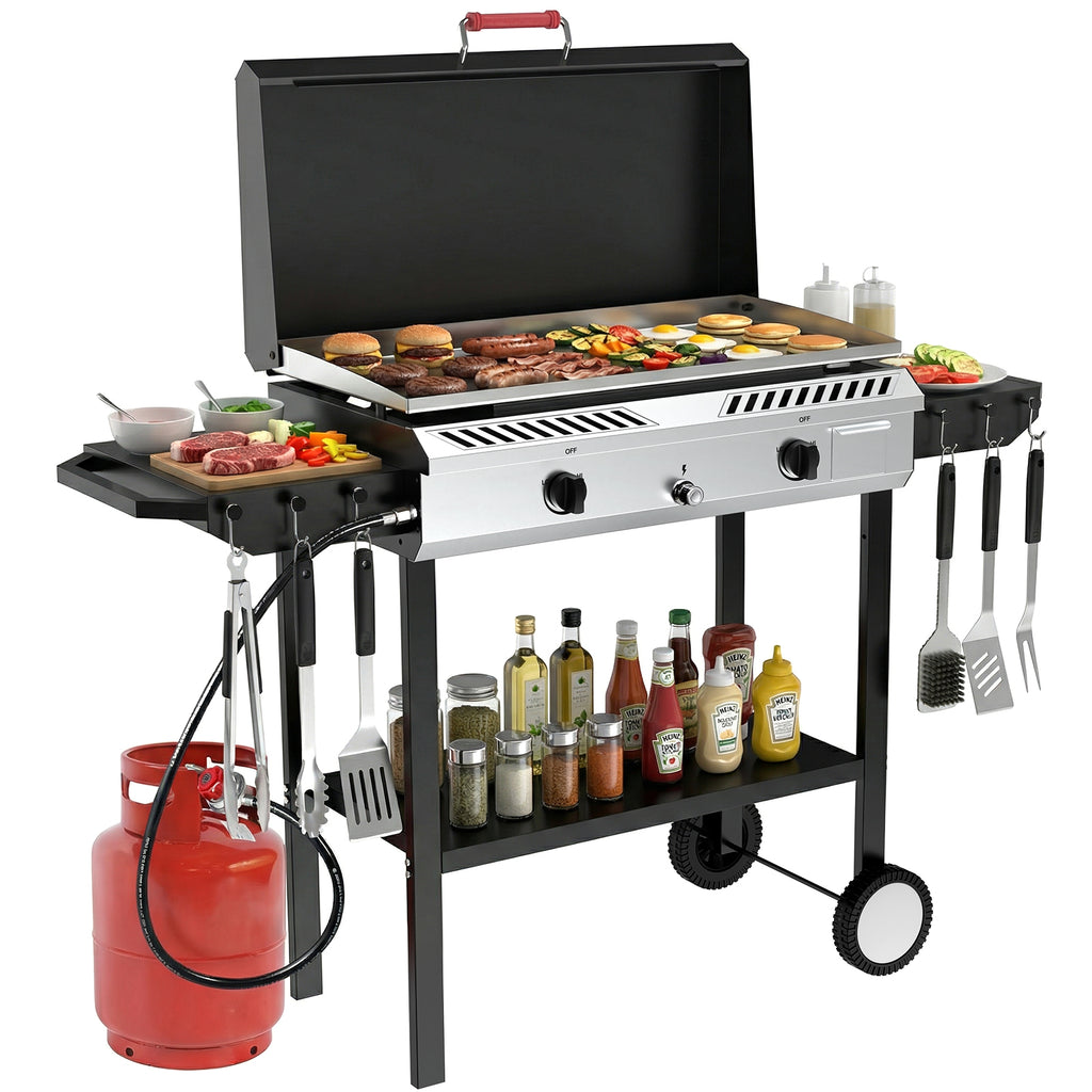 SIXDAY 2 Burner Gas Stove with Griddle, 150,000 BTU Propane Stove with High-Pressure Cast Iron Burners, Regulator