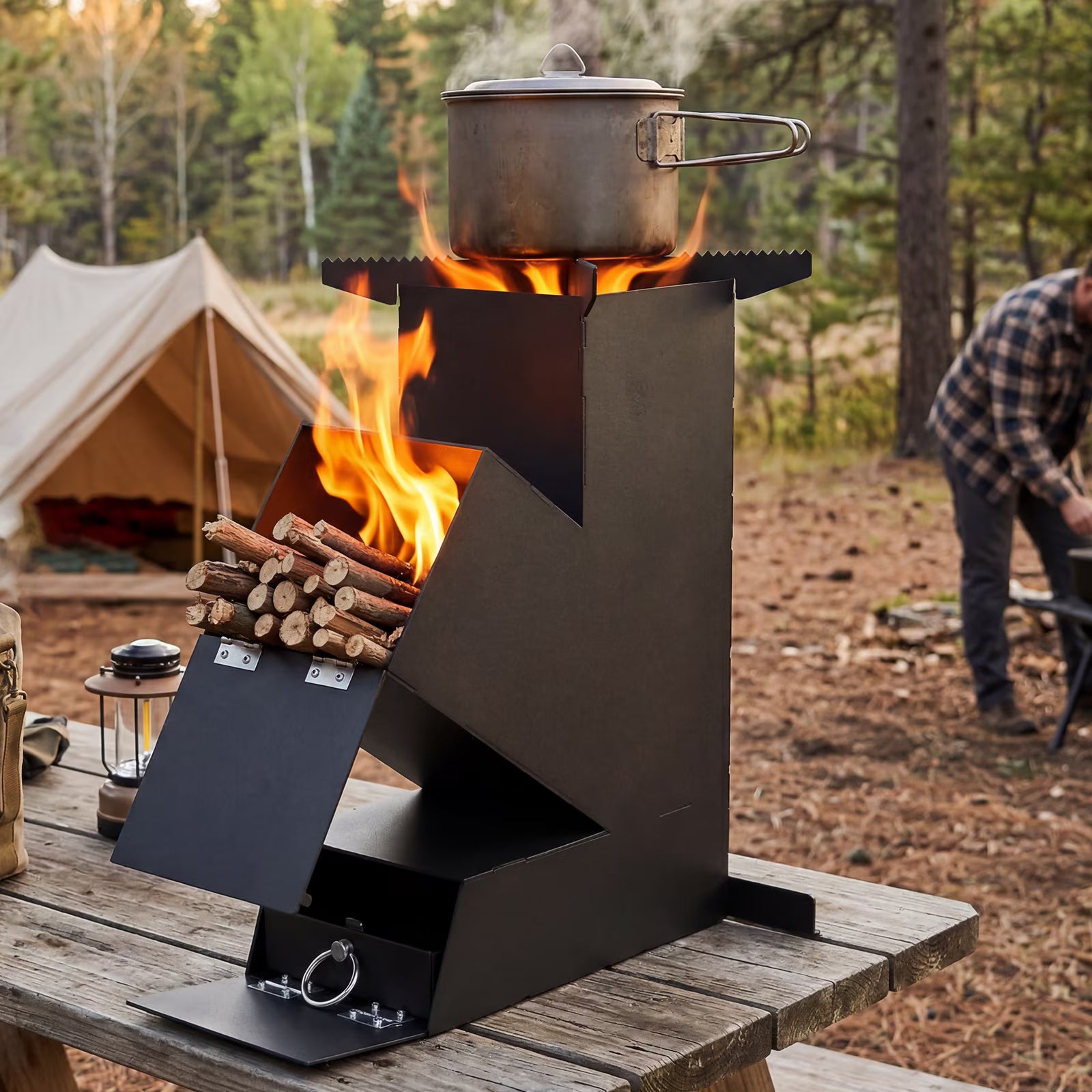 SIXDAY Rocket Stove Portable Wood Burning Stove, Heavy Duty Outdoor Cooking Stove with Steel Construction, Camping Grill for Backyard Cooking, Hiking & Emergency Preparedness