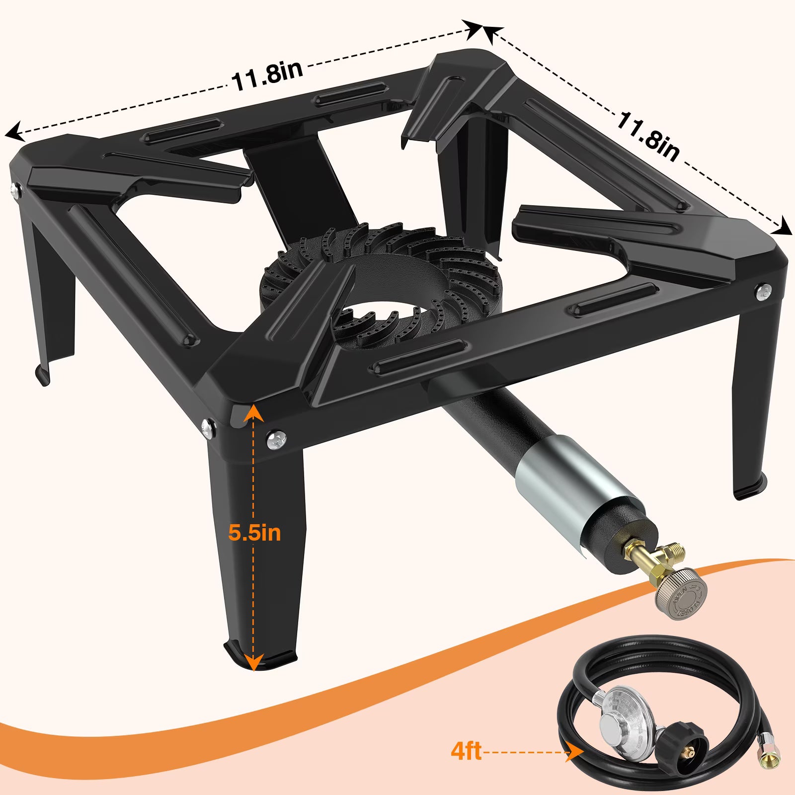 SIXDAY 80,000 BTU Portable Propane Stove, Single Burner Outdoor Cooker with 16" Steel Cooktop, Adjustable Regulator & 4.1ft Hose, Compact Gas Stove for Camping, Picnic & Backyard Cooking