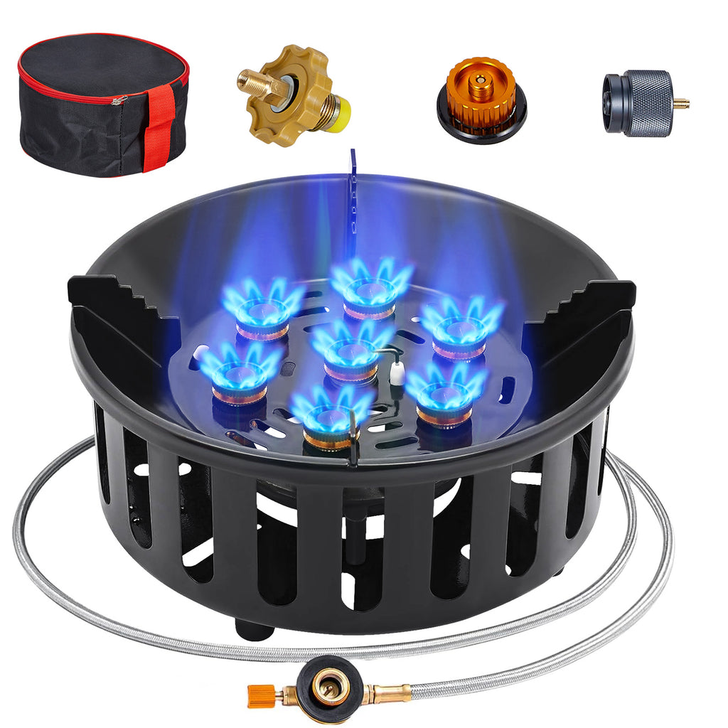 SIXDAY 72,000 BTU Propane Gas Stove, One Burner Camping Stove with Windproof & Extended Hose, 3 Adapters, Carrying Bag