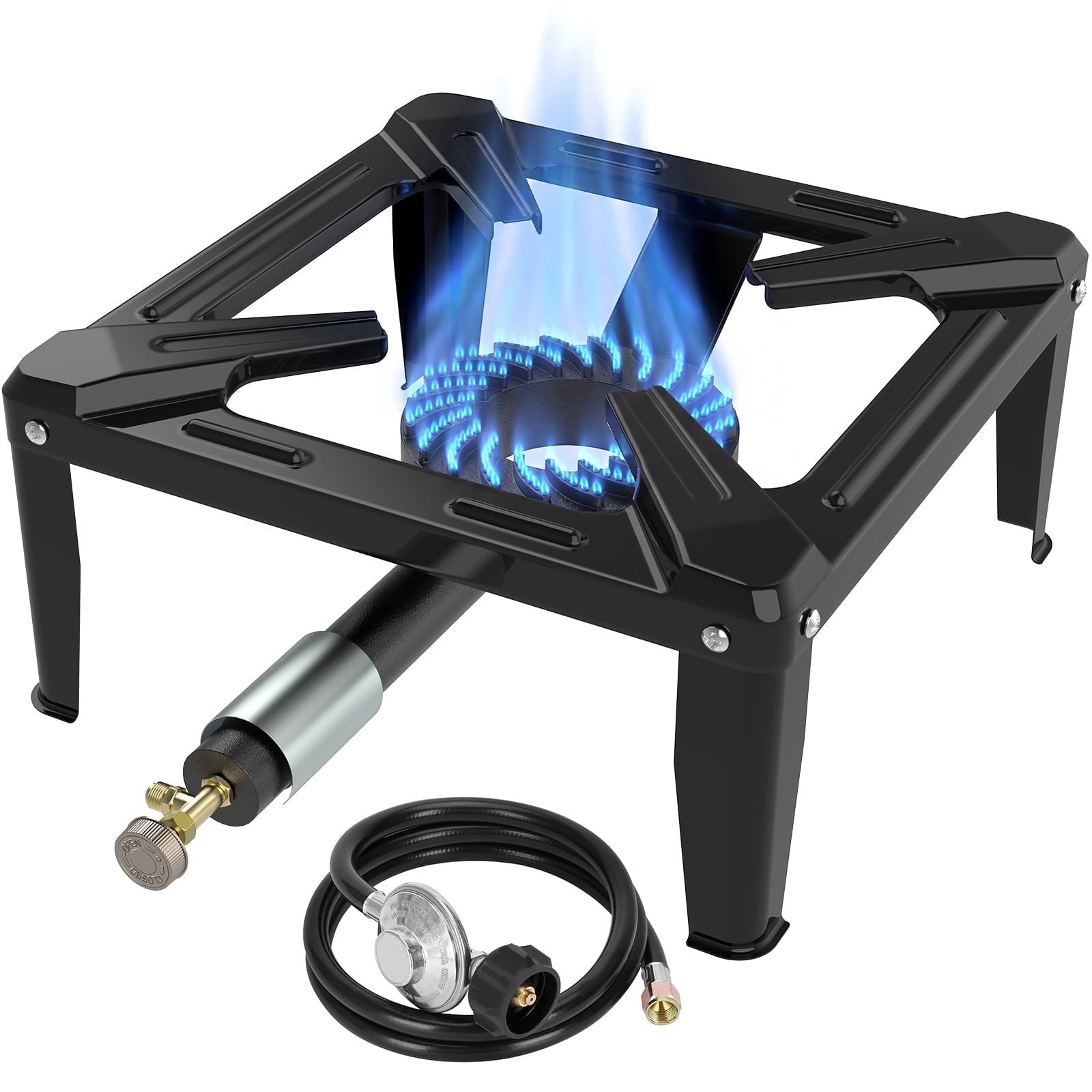 SIXDAY 80,000 BTU Portable Propane Stove, Single Burner Outdoor Cooker with 16" Steel Cooktop, Adjustable Regulator & 4.1ft Hose, Compact Gas Stove for Camping, Picnic & Backyard Cooking