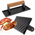 SIXDAY Cast Iron Smash Burger Press with Wood Handle, 8.5" x 3.1" Rectangular Grill Press for Burgers, Bacon, Steaks, and Sandwiches - 1Pcs