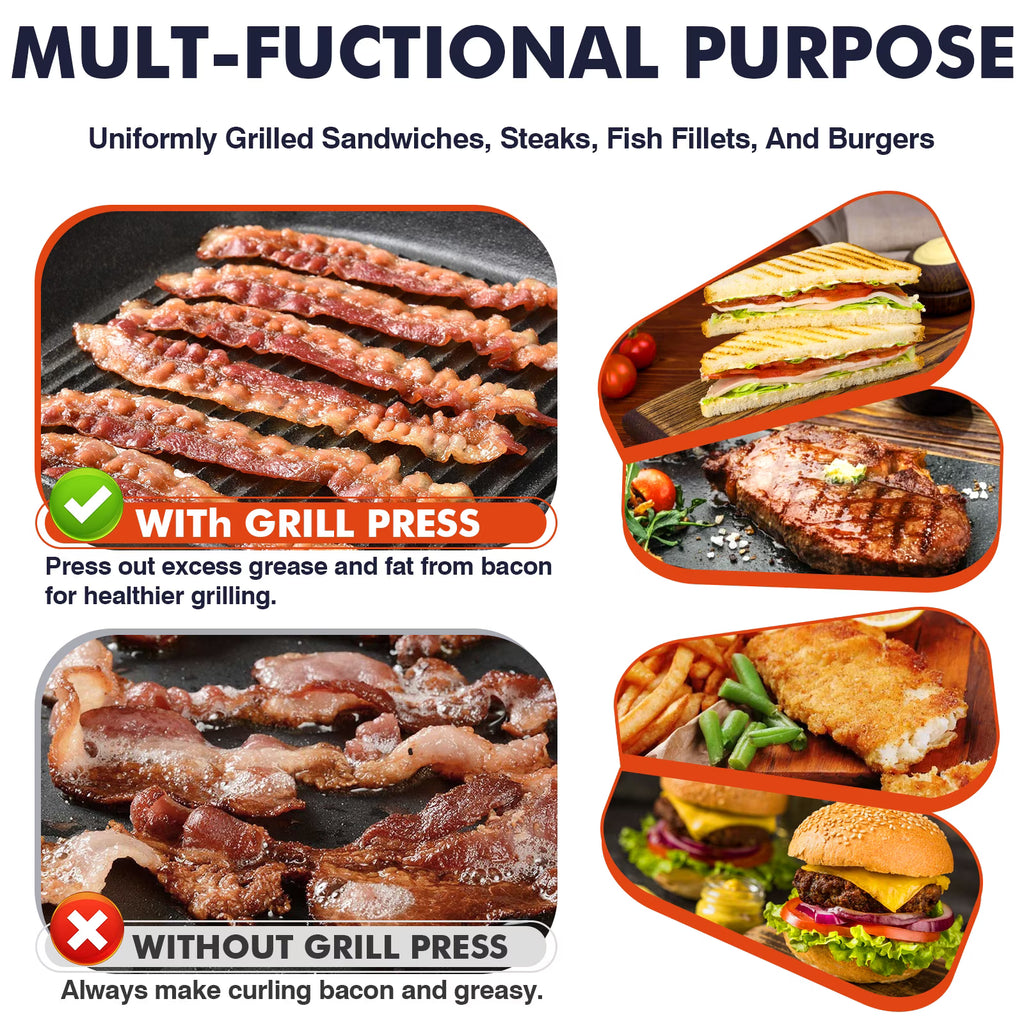 SIXDAY Cast Iron Smash Burger Press with Wood Handle, 8.5" x 3.1" Rectangular Grill Press for Burgers, Bacon, Steaks, and Sandwiches - 1Pcs
