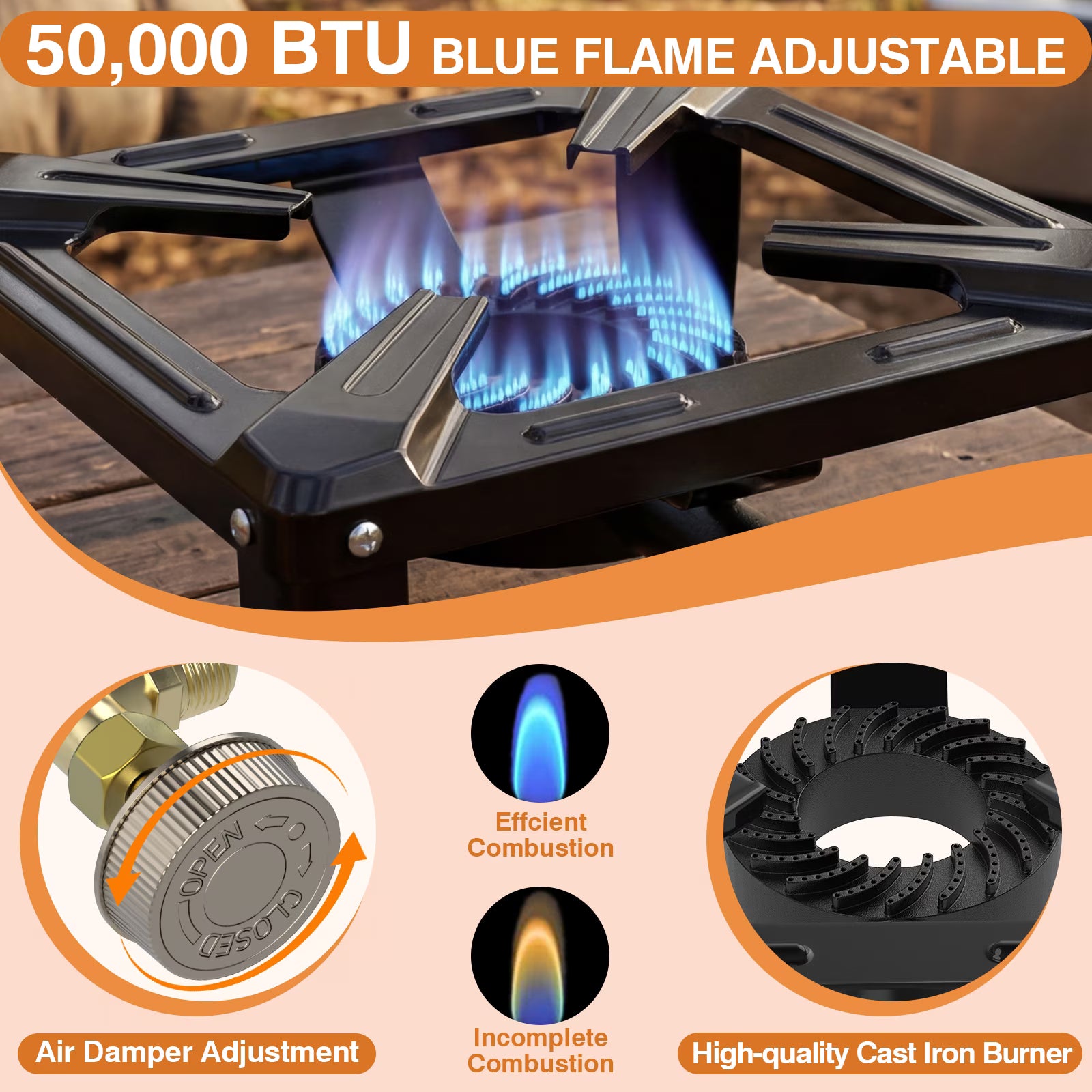 SIXDAY 80,000 BTU Portable Propane Stove, Single Burner Outdoor Cooker with 16" Steel Cooktop, Adjustable Regulator & 4.1ft Hose, Compact Gas Stove for Camping, Picnic & Backyard Cooking