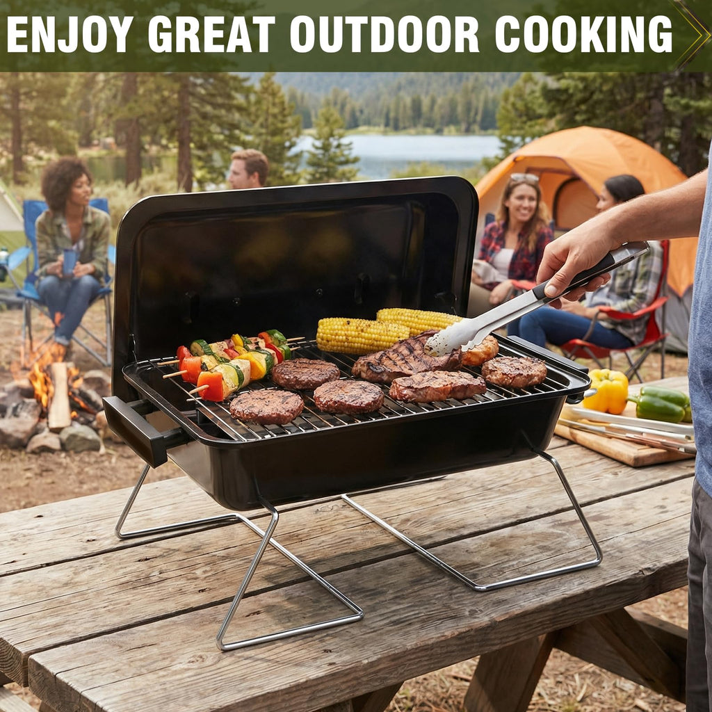 Sixday Portable Propane Gas Grill with 2-in-1 Valve, Foldable Legs, Adjustable Regulator - Heavy Duty, Compatible with 20-lb & 1-lb Propane Tanks for Outdoor Use