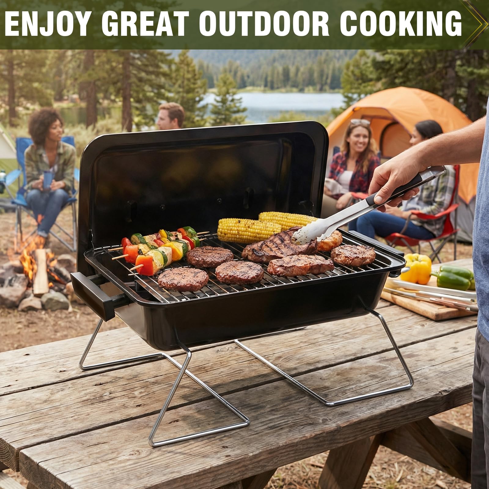 Sixday Portable Propane Gas Grill with 2-in-1 Valve, Foldable Legs, Adjustable Regulator - Heavy Duty, Compatible with 20-lb & 1-lb Propane Tanks for Outdoor Use