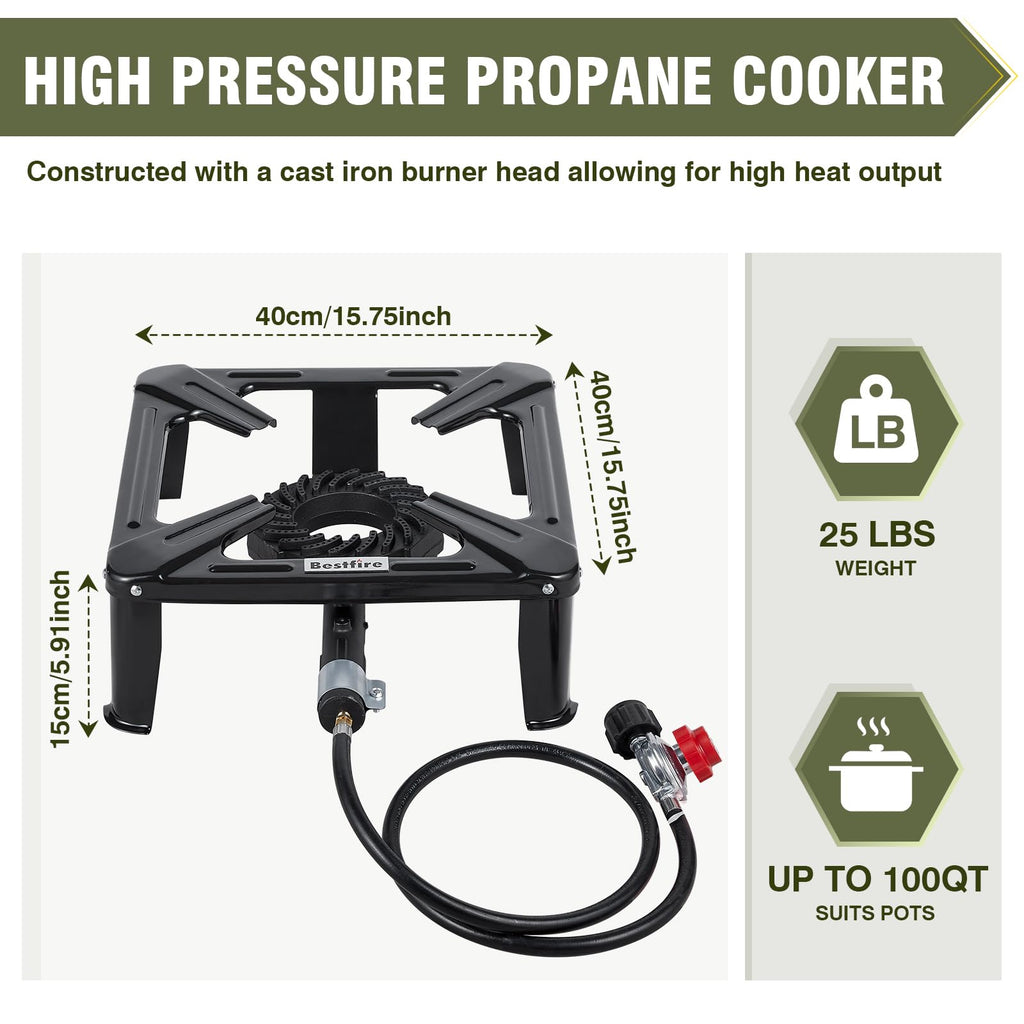 SIXDAY 120,000 BTU Single Propane Stove, High Power Propane Burner, 16" Steel Cooktop with 4.1ft Adjustable Hose for Fast & Efficient Outdoor Cooking