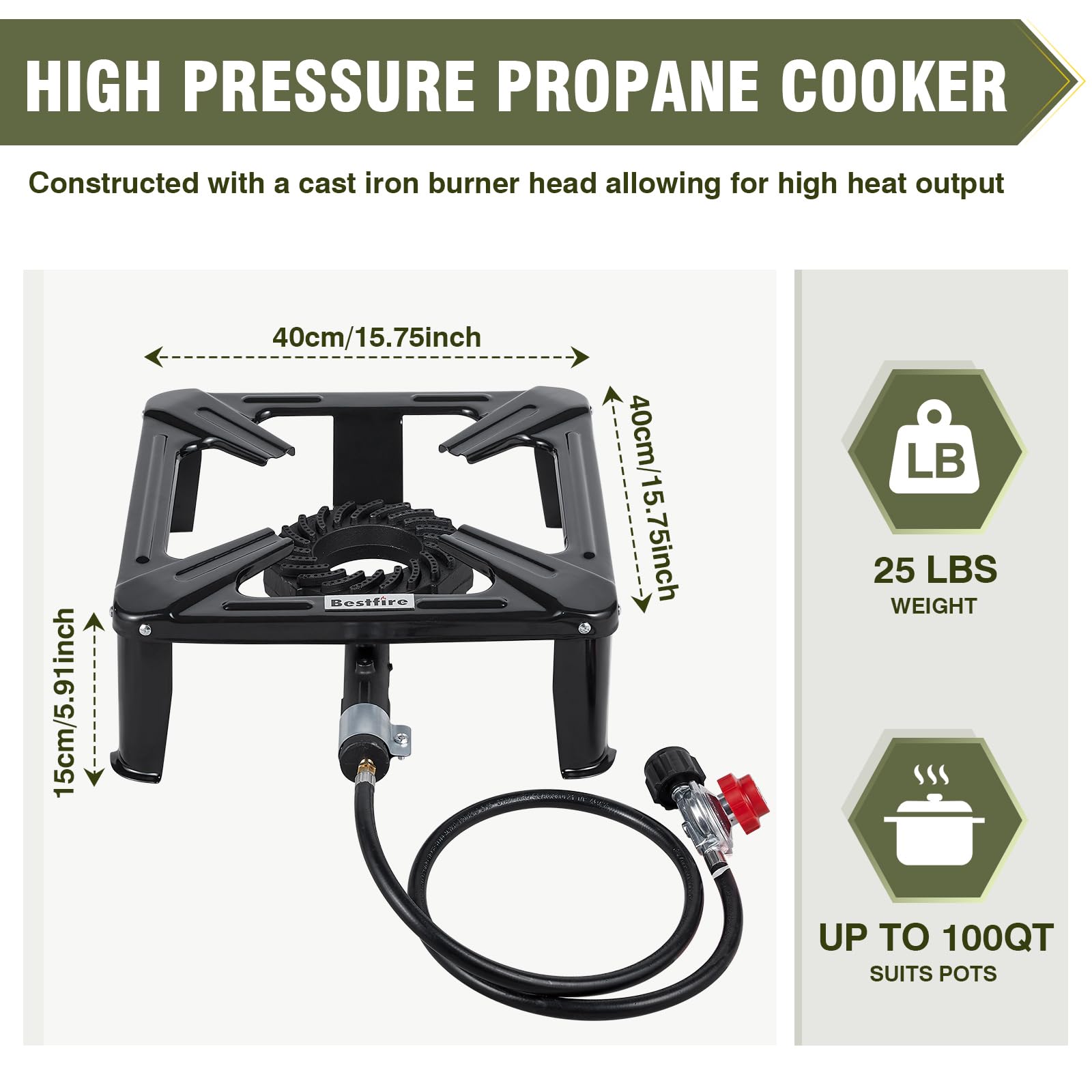 SIXDAY 120,000 BTU Single Propane Stove, High Power Propane Burner, 16" Steel Cooktop with 4.1ft Adjustable Hose for Fast & Efficient Outdoor Cooking