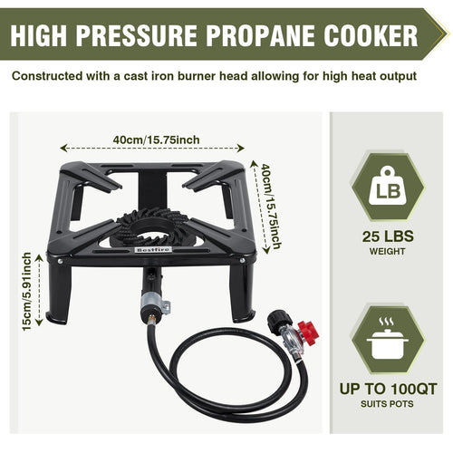 SIXDAY 120,000 BTU Single Propane Stove, High Power Propane Burner, 16" Steel Cooktop with 4.1ft Adjustable Hose for Fast & Efficient Outdoor Cooking