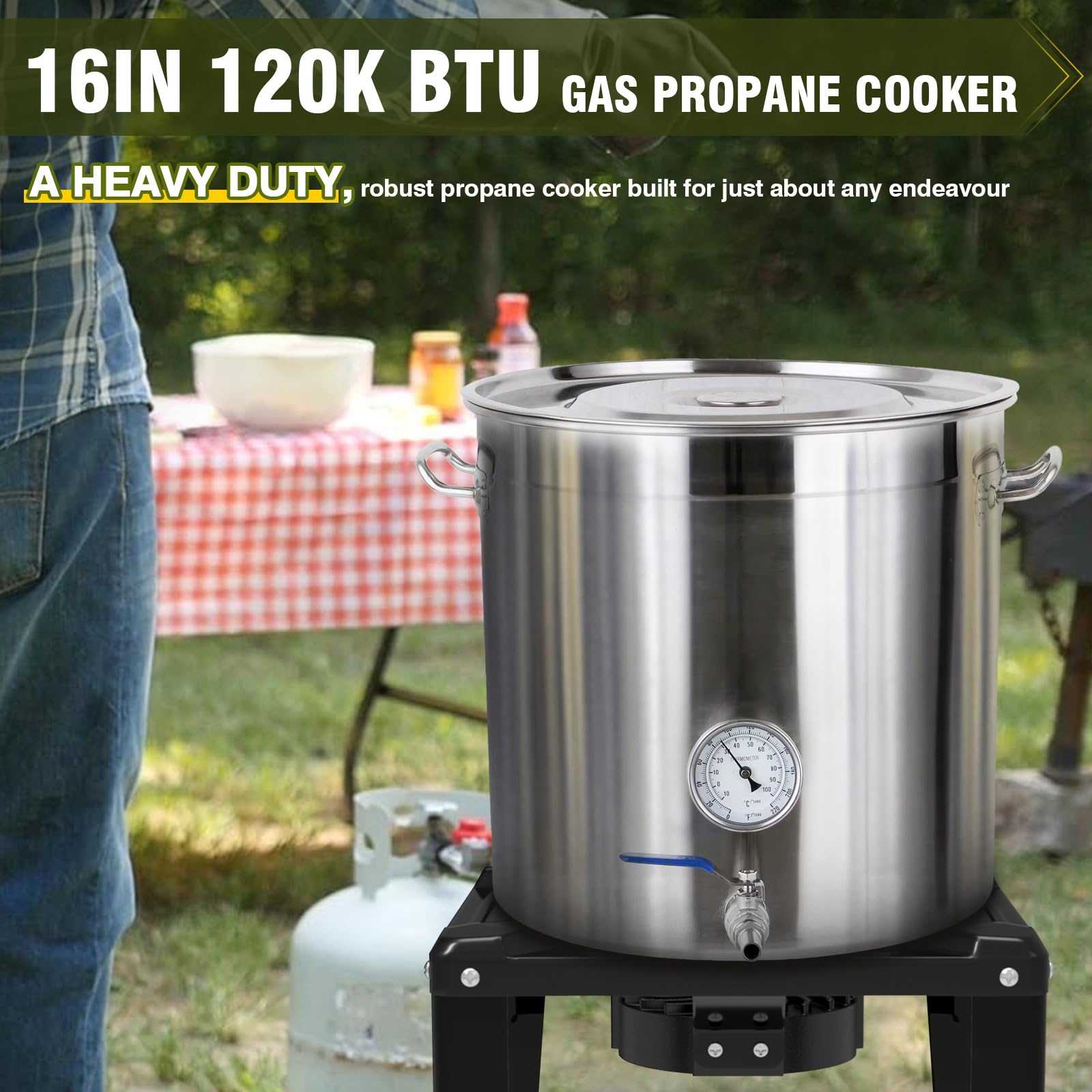 SIXDAY 120,000 BTU Single Propane Stove, High Power Propane Burner, 16" Steel Cooktop with 4.1ft Adjustable Hose for Fast & Efficient Outdoor Cooking