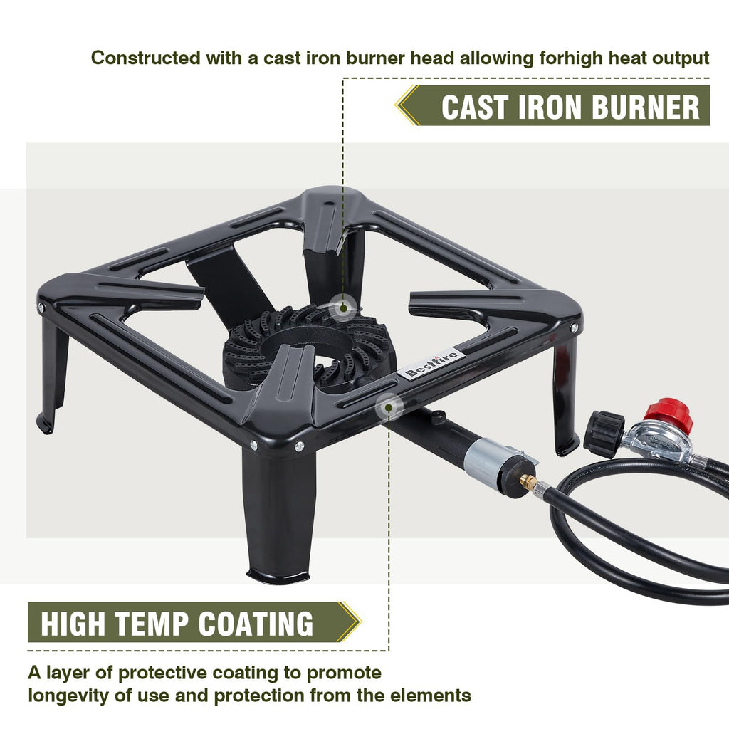 SIXDAY 120,000 BTU Single Propane Stove, High Power Propane Burner, 16" Steel Cooktop with 4.1ft Adjustable Hose for Fast & Efficient Outdoor Cooking