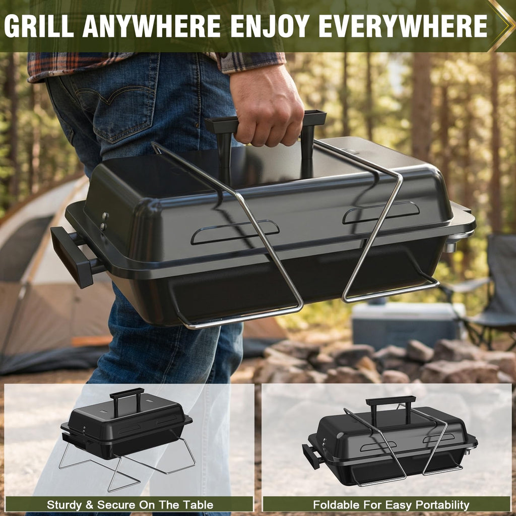 Sixday Portable Propane Gas Grill with 2-in-1 Valve, Foldable Legs, Adjustable Regulator - Heavy Duty, Compatible with 20-lb & 1-lb Propane Tanks for Outdoor Use