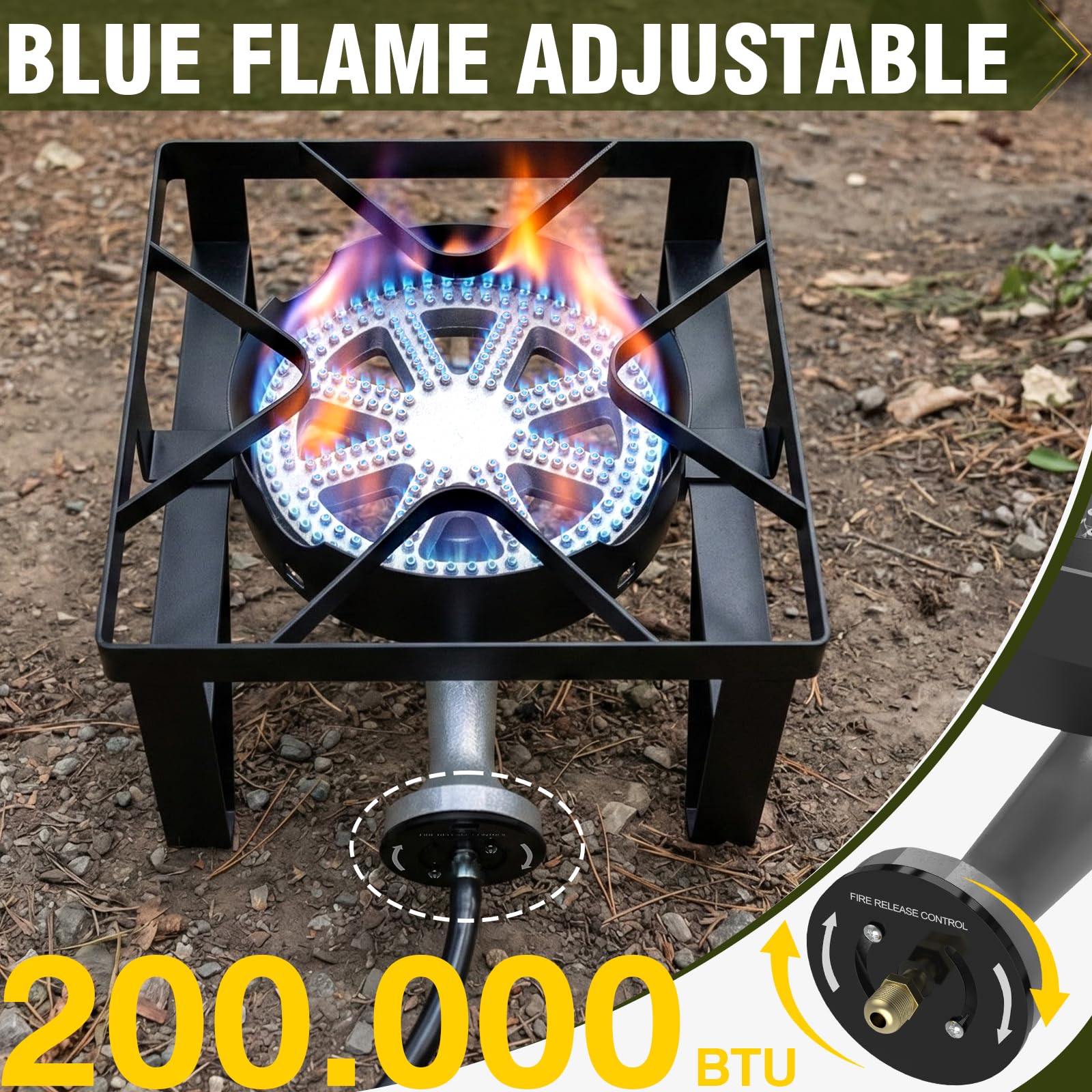 SIXDAY 200,000 BTU Heavy Duty Propane Burner, Outdoor Gas Stove with 0-20 PSI Adjustable Regulator and Black Hose for Turkey Frying, Home Brewing, Camping & Backyard Cooking