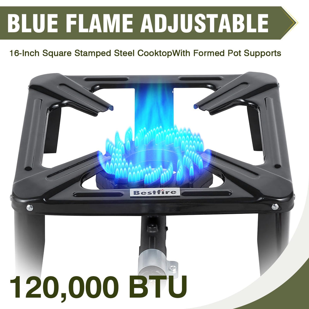 SIXDAY 120,000 BTU Single Propane Stove, High Power Propane Burner, 16" Steel Cooktop with 4.1ft Adjustable Hose for Fast & Efficient Outdoor Cooking