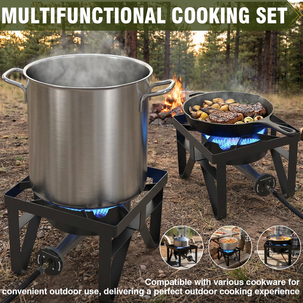 SIXDAY 200,000 BTU Heavy Duty Propane Burner, Outdoor Gas Stove with 0-20 PSI Adjustable Regulator and Black Hose for Turkey Frying, Home Brewing, Camping & Backyard Cooking