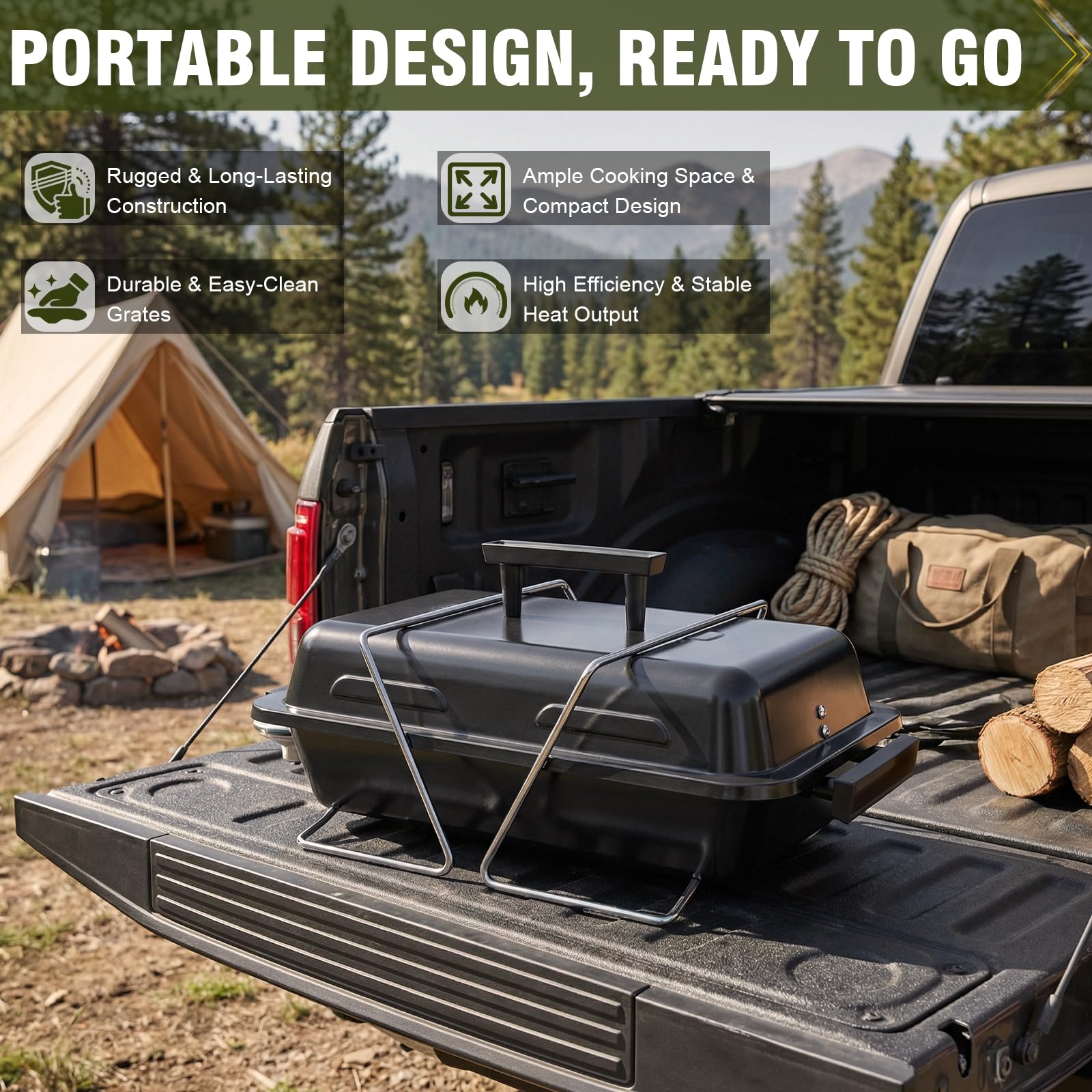 Sixday Portable Propane Gas Grill with 2-in-1 Valve, Foldable Legs, Adjustable Regulator - Heavy Duty, Compatible with 20-lb & 1-lb Propane Tanks for Outdoor Use